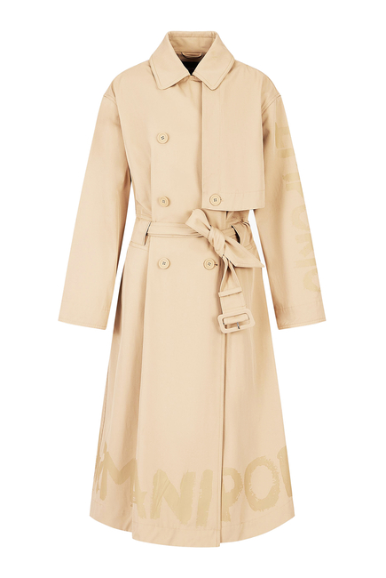 Double-Breasted Long Gabardine Trench Coat